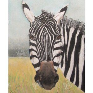 'Zebra' Pastel Painting on Paper, Wildlife, Hand drawn, 9"x 12", Framed